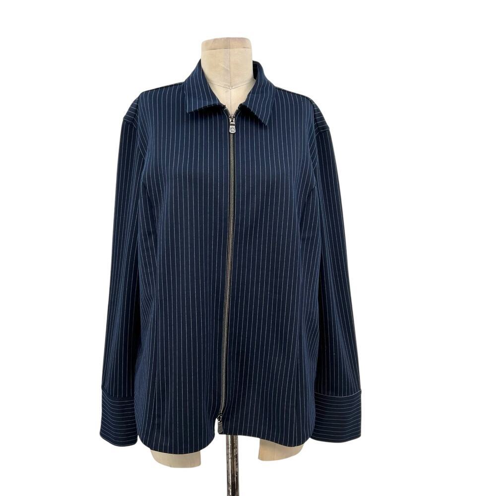 Anatomie Travel Jacket Long Sleeve Zip Collared Pinstripe Navy Blue‎ Size XL